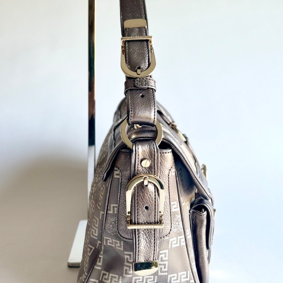 Versace Silver Leather Canvas Handbag Shoulder Bag - Picture 6 of 16